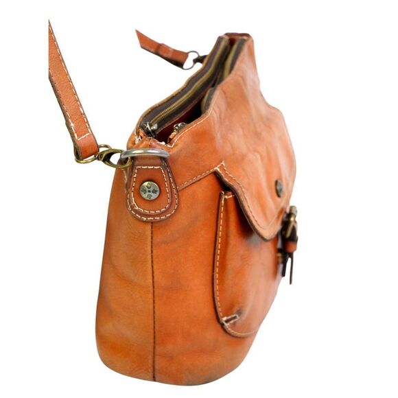 Patricia Nash BROWN GENUINE LEATHER SHOULDER BAG X-BODY ZIP TOP HANDBAG PURSE - Picture 5 of 16